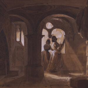 Deux jeunes femmes dans un intérieur gothique